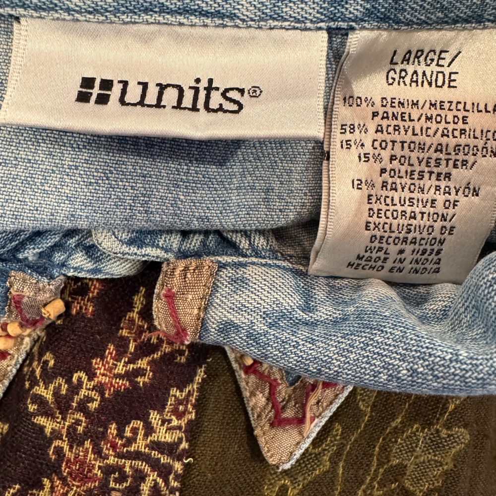 Vintage Units Patchwork Jean Jacket with Burgundy… - image 5